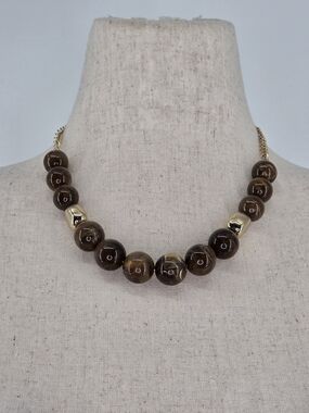 Erica Lyons Beaded Necklace OS Brown Gold Marbled Statement NWT